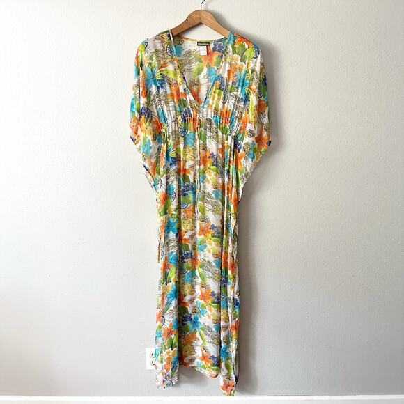 Tommy Bahama World Map Cartography Semi-sheer Kaftan Swim Cover Up Women's Large - Picture 1 of 12